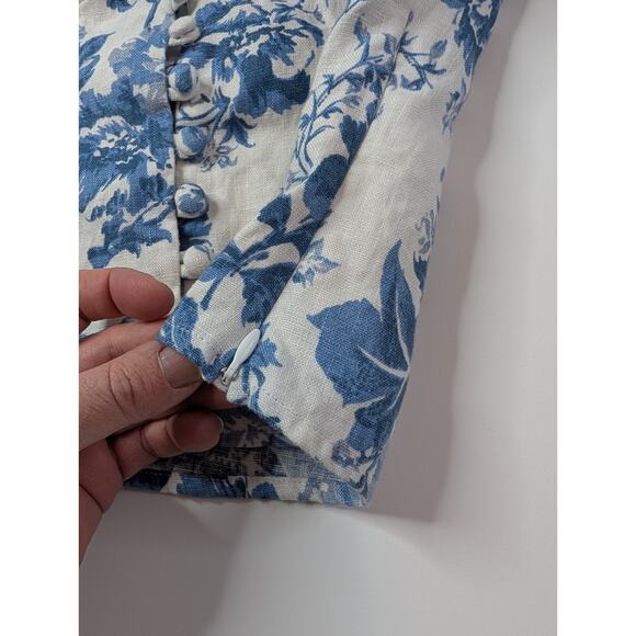 Reformation Aryn Linen Floral Top Balloon Sleeves Size 4 Romantic - Picture 10 of 15